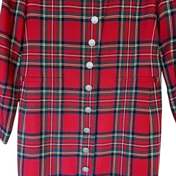 Vintage Red Heritage Tartan Plaid Maxi Dress Size 10 Velvet Collar Button Front - Picture 7 of 11